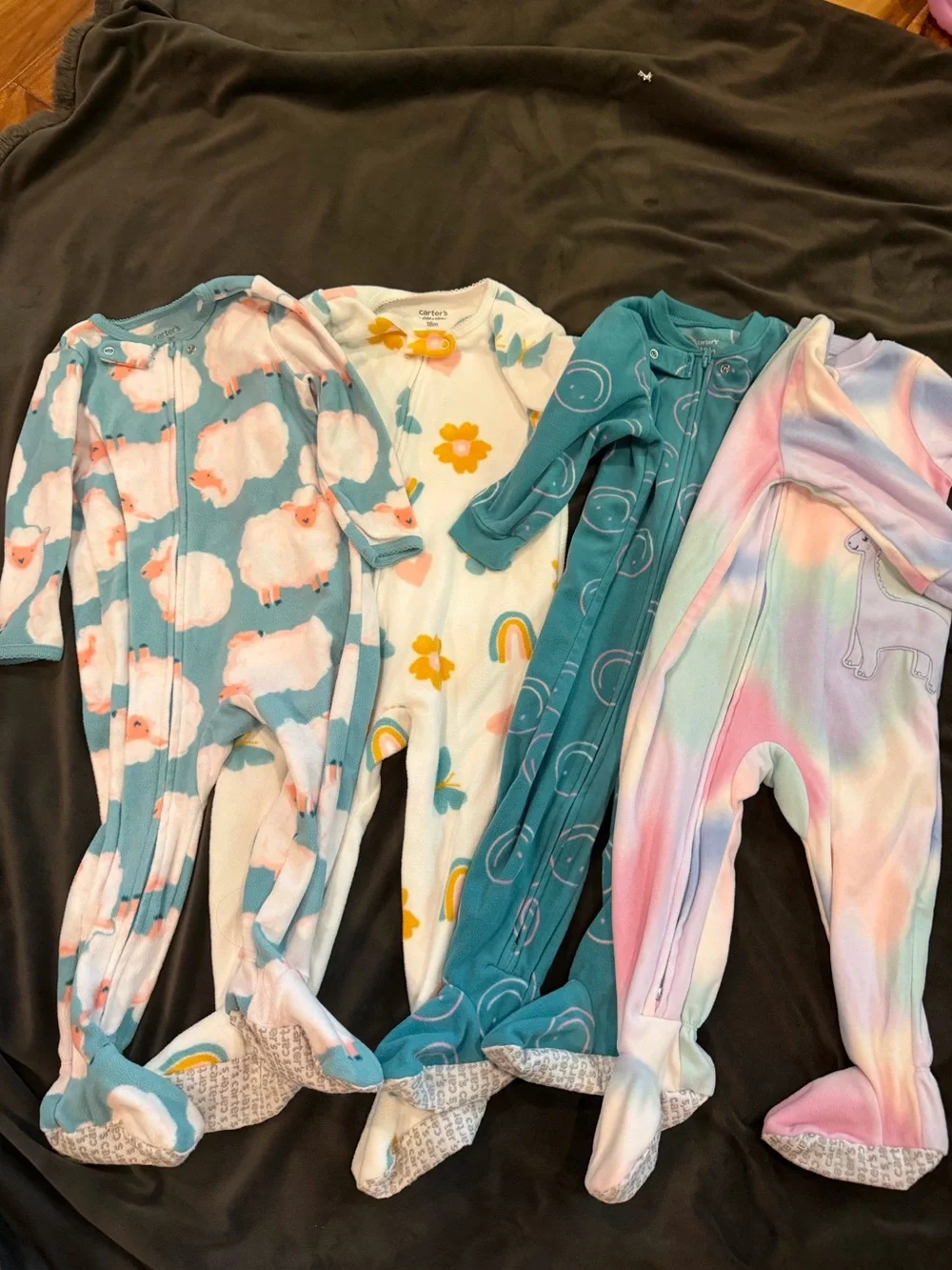 Carter's Baby Girls's Fleece One-Piece Sleepers - 4 Pack